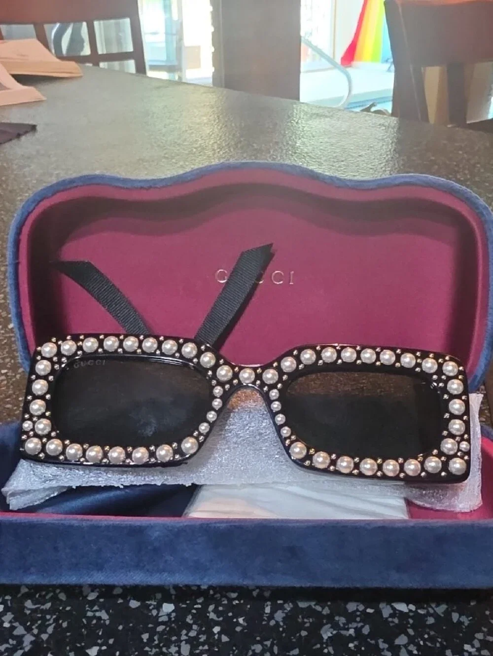 Gucci Black Sunglasses with Pearl Trim Unsex